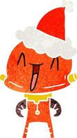 retro cartoon of a robot wearing santa hat vector