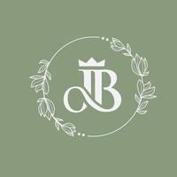 letter jb with crown with Hand drawn floral wreath leaves  circle frame vector