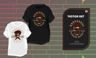 diseño de camisetas camisetas de calaveras ropa aislada peligrosa vista frontal americano vector