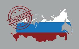 Sanctions. Russia map with Sanctions stamp. Vector image.