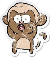 distressed sticker of a cartoon shocked monkey vector
