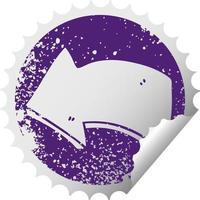 quirky distressed circular peeling sticker symbol arrow vector