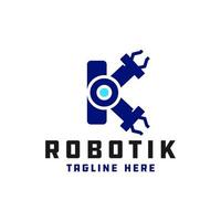 robot hand illustration logo with letter K vector