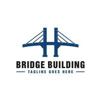 bridge building illustration logo with letter H vector