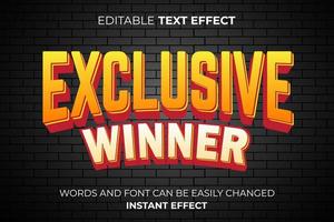 Efecto de texto editable en 3D. efecto de texto exclusivo del juego ganador vector