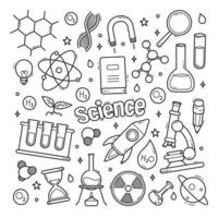 Vector hand drawn doodle cartoon set of science theme items