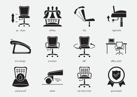 office chair function icon set  glyph vector