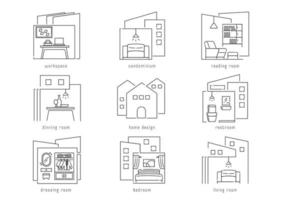 ilustración de línea de diseño de hogar e interiores vector