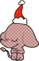 comic book style illustration of a smiling elephant wearing santa hat vector