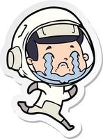 sticker of a cartoon crying astronaut vector