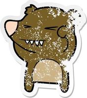 distressed sticker of a angry bear cartoon vector