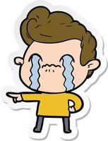 sticker of a cartoon man crying vector