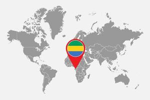 Pin map with Gabon flag on world map. Vector illustration.