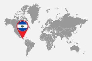 pin mapa con la bandera de salvador en el mapa mundial. ilustración vectorial vector