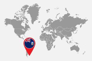 Pin map with Falkland Islands flag on world map. Vector illustration.