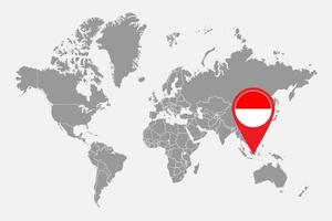 pin mapa con bandera de indonesia en el mapa mundial. ilustración vectorial vector