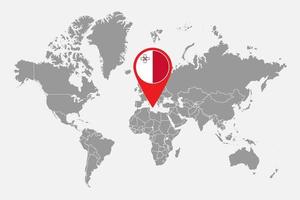Pin map with Malta flag on world map. Vector illustration.