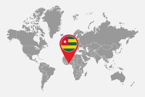 Pin map with Togo flag on world map. Vector illustration.