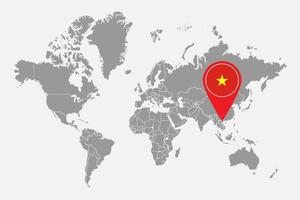 Pin map with Vietnam flag on world map. Vector illustration.