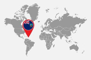 Pin map with Montserrat flag on world map. Vector illustration.