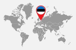 Pin map with Estonia flag on world map. Vector illustration.