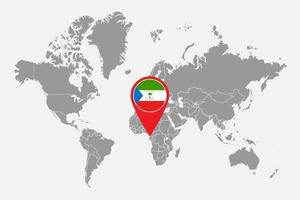 Pin map with Equatorial Guinea flag on world map. Vector illustration.