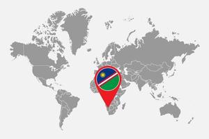 Pin map with Namibia flag on world map. Vector illustration.