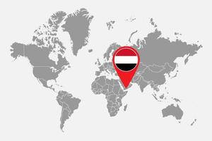 Pin map with Yemen flag on world map. Vector illustration.