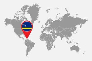 Pin map with Curacao flag on world map. Vector illustration.