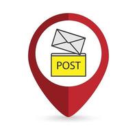 Map pointer with yellow post box icon. Vector illustration.