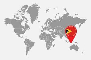 Pin map with East Timor flag on world map. Vector illustration.