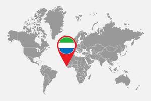 Pin map with Sierra Leone flag on world map. Vector illustration.