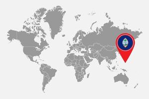 pin mapa con la bandera de guam en el mapa mundial. ilustración vectorial vector
