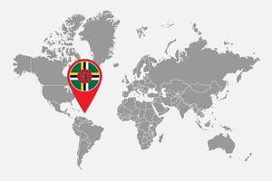 Pin map with Dominica flag on world map. Vector illustration.