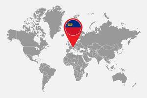 Pin map with Liechtenstein flag on world map. Vector illustration.