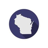 Círculo de mapa del estado de Wisconsin con una larga sombra vector