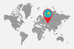 Pin map with Kazakhstan flag on world map. Vector illustration.