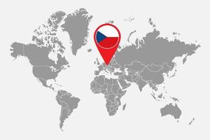 Pin map with Czech Republic flag on world map. Vector illustration.