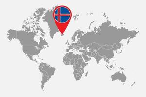 Pin map with Iceland flag on world map. Vector illustration.