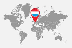 Pin map with Luxembourg flag on world map. Vector illustration.