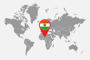 Pin map with Niger flag on world map. Vector illustration.