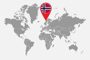 pin mapa con bandera noruega en el mapa mundial. ilustración vectorial vector