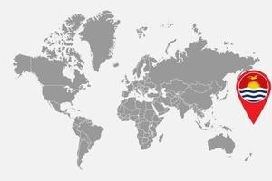 Pin map with Kiribati flag on world map. Vector illustration.