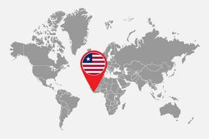 Pin map with Liberia flag on world map. Vector illustration.