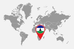 Pin map with Lesotho flag on world map. Vector illustration.