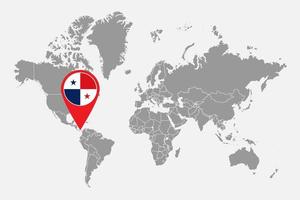 Pin map with Panama flag on world map. Vector illustration.