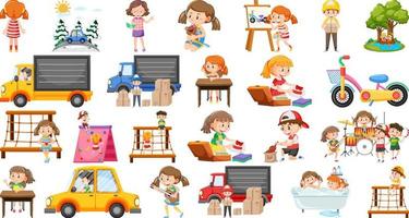 Set of children doing different activities vector