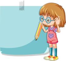 lindo personaje de dibujos animados de niña con bloc de notas de color vector