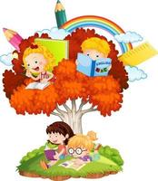 Children with tree on white background vector