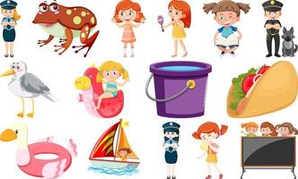 Set of different cute kids and objects vector